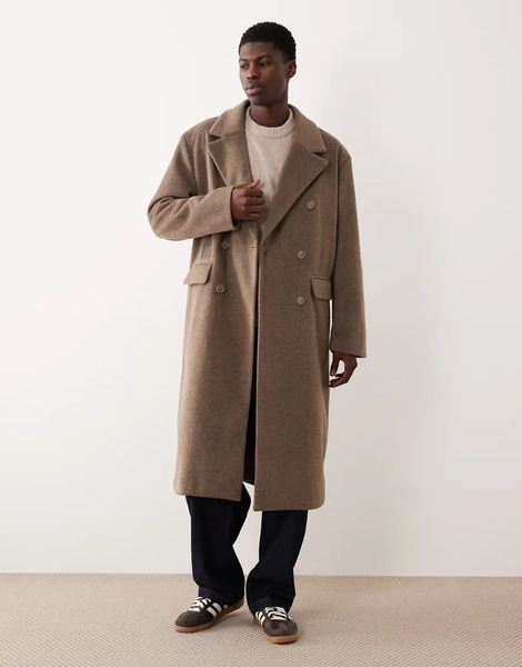  Asos Design Oversized Longline Wool Look Coat In Mole Neutral 