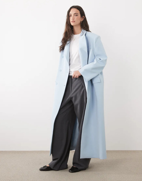  Asos Design Oversized Manzy Maxi Blazer In Blue 