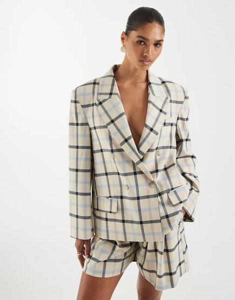  Asos Design Oversized Mensy Blazer In Cream Check White 