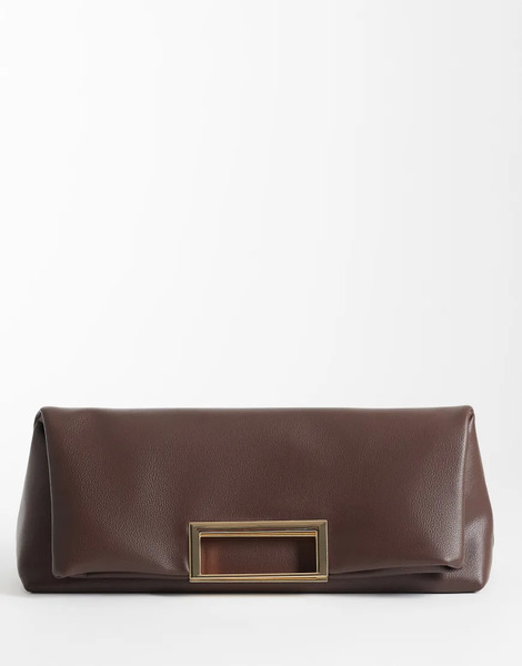  Asos Design Oversized Metal Handle Clutch In Chocolate Brown 