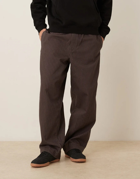  Asos Design Oversized Parachute Stripe Trouser In Brown 