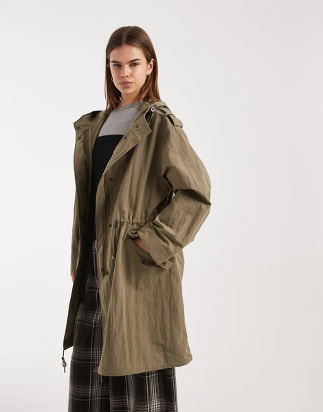  Asos Design Oversized Parka Jacket In Khaki Green 