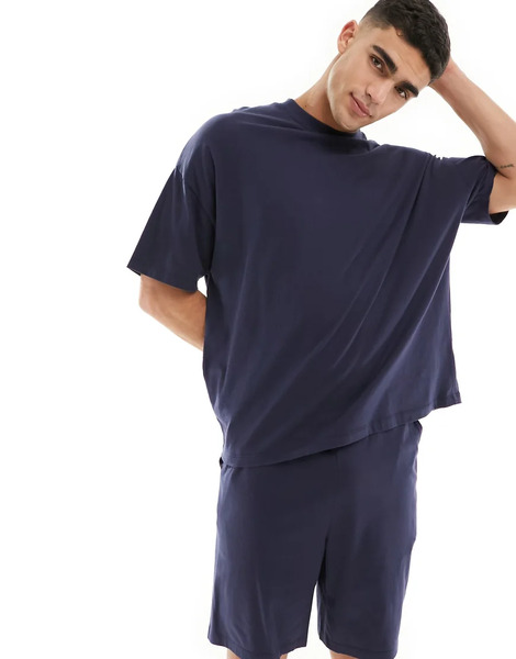  Asos Design Oversized Pyjama Set In Blue Navy 