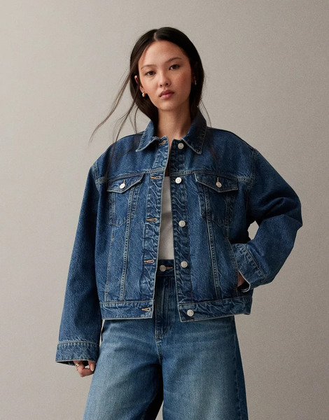  Asos Design Oversized 90's Denim Jacket In Mid Blue 