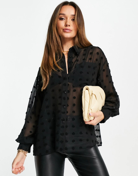  Asos Design Oversized Shirt In Black Dobby 
