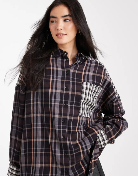  Asos Design Oversized Shirt In Mixed Check Multi 