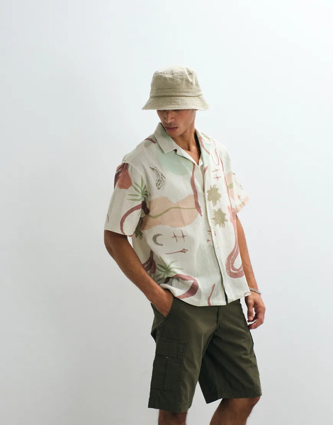  Asos Design Oversized Shirt With Abstract Print Multi 