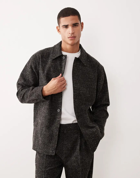  Asos Design Oversized Smart Co Ord Harrington Jacket In Charcoal Boucle Fabric Grey 