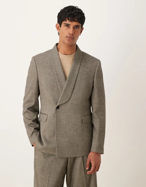  Asos Design Oversized Suit Jacket In Grey Herringbone 