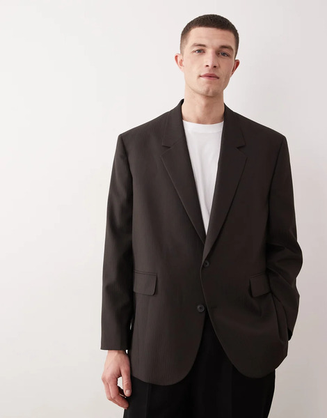  Asos Design Oversized Suit Jacket In Tonal Brown Pinstripe 