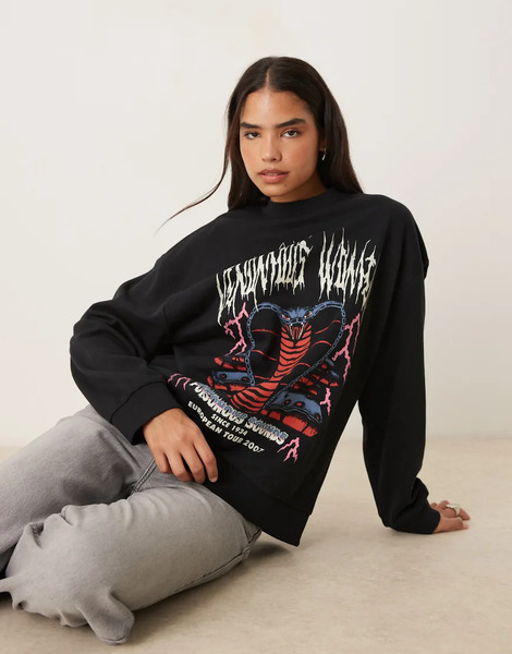  Asos Design Oversized Sweatshirt With Snake Rock Graphic In Black 