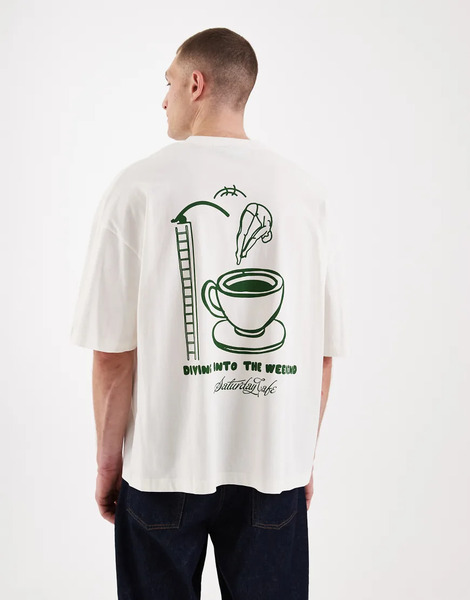  Asos Design Oversized T Shirt With Coffee Graphic In Off White 
