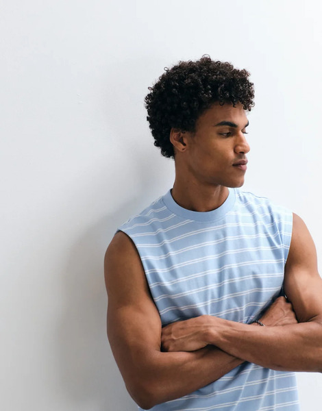  Asos Design Oversized Tank In Blue Stripe Multi 