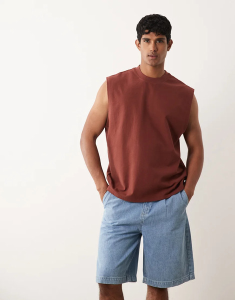  Asos Design Oversized Tank In Burgundy Texture Red 