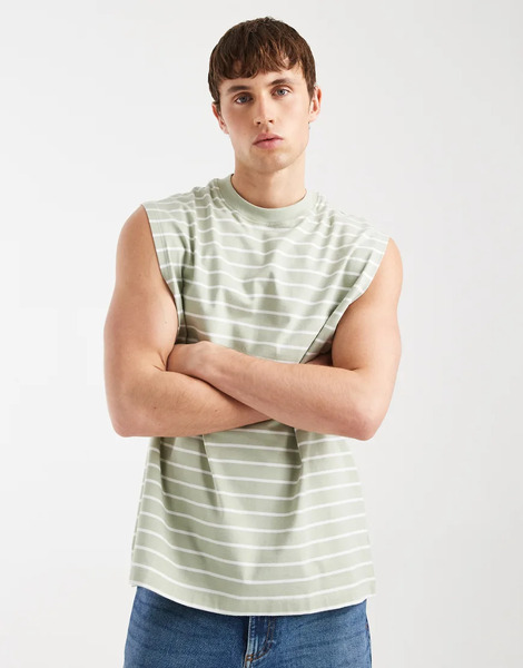  Asos Design Oversized Tank In Green And White Stripe 