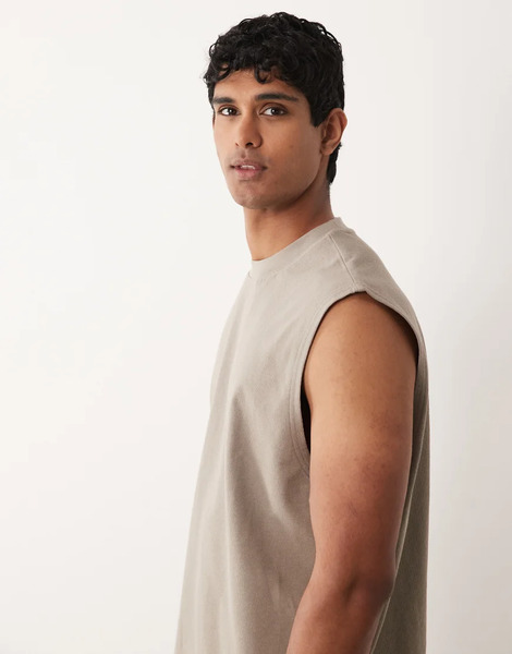  Asos Design Oversized Tank In Stone Texture Brown 