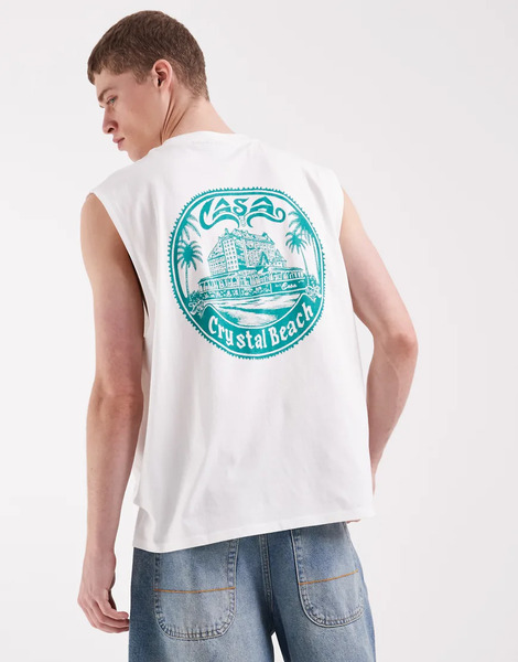  Asos Design Oversized Tank With Beach Graphic In White 