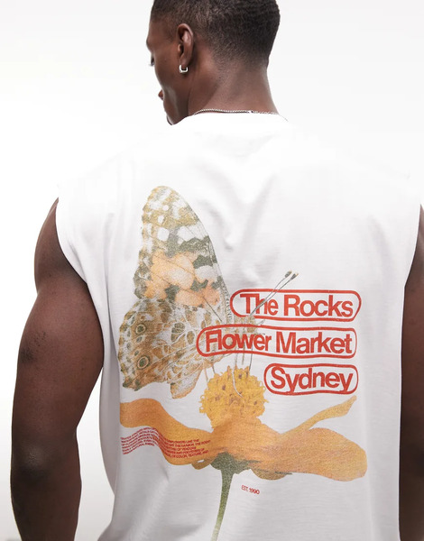  Asos Design Oversized Tank With Floral Graphic In White 
