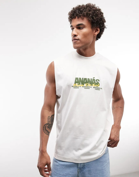  Asos Design Oversized Tank With Fruit Graphic In Cream White 