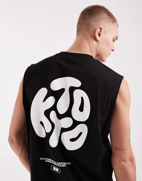  Asos Design Oversized Tank With Kyoto Bubble Text Print In Black 