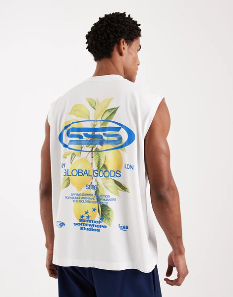  Asos Design Oversized Tank With Lemon Graphic In White 