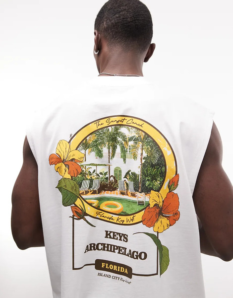  Asos Design Oversized Tank With Pool Graphic In White 