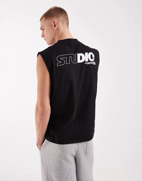  Asos Design Oversized Tank With Studio Text Graphic In Black 