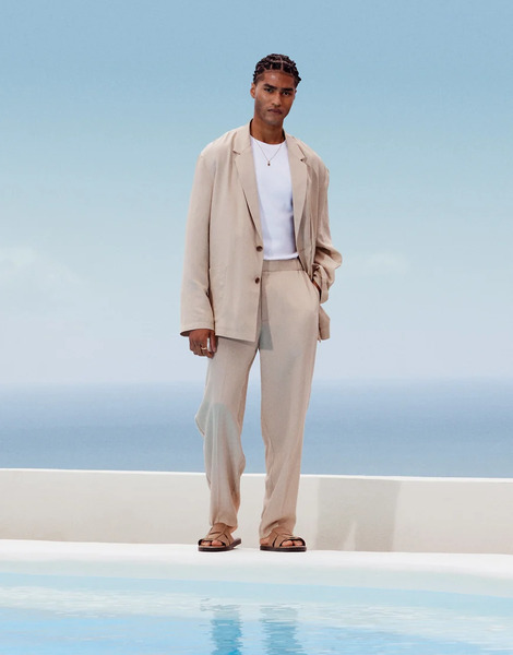  Asos Design Oversized Tapered Lightweight Suit Trousers In Stone Neutral 