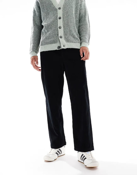  Asos Design Oversized Tapered Pull On Trousers In Black Corduroy 