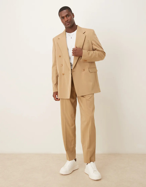  Asos Design Oversized Tapered Suit Trousers In Camel Neutral 