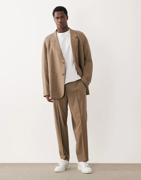  Asos Design Oversized Tapered Suit Trousers In Camel Neutral 