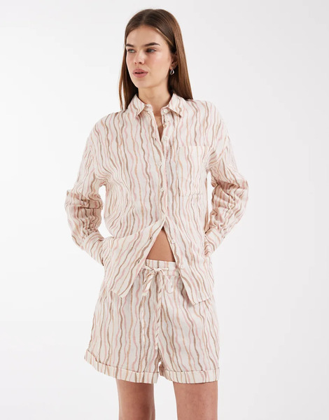  Asos Design Oversized Textured Cotton Shirt In Stripe Multi 