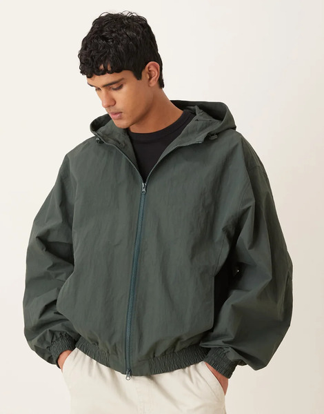  Asos Design Oversized Track Jacket In Dark Green 
