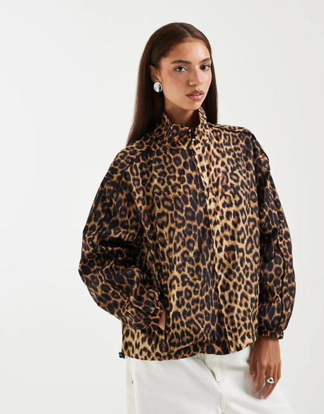  Asos Design Oversized Track Jacket In Leopard Multi 