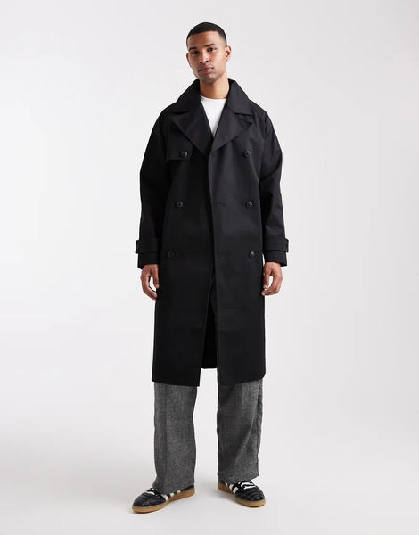  Asos Design Oversized Trench Coat In Black 