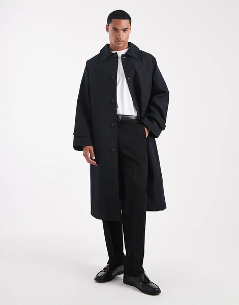  Asos Design Oversized Trench Coat In Black 