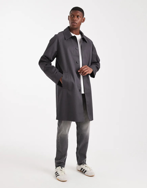  Asos Design Oversized Trench Coat In Charocoal Grey 