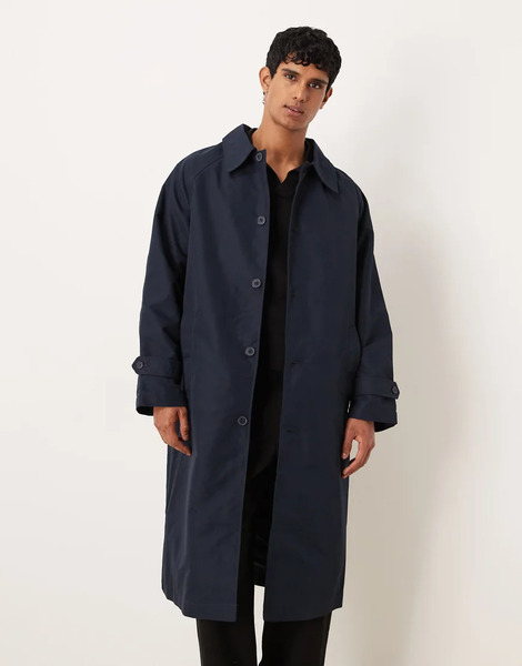  Asos Design Oversized Trench Coat In Navy 