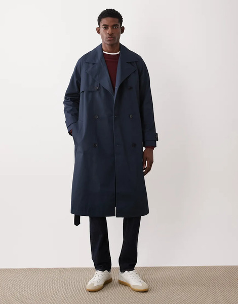  Asos Design Oversized Trench Coat In Navy 