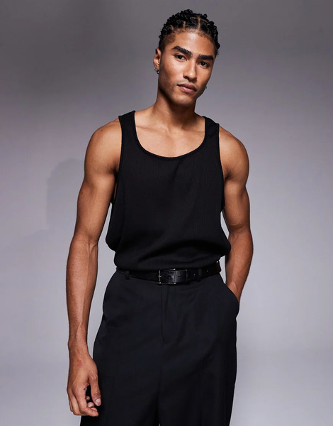  Asos Design Oversized Vest In Black Textured Rib 