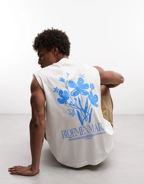  Asos Design Oversized Vest With Floral Graphic In Cream White 