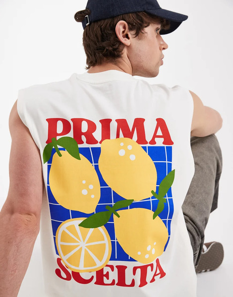  Asos Design Oversized Vest With Lemon Graphic In Cream White 