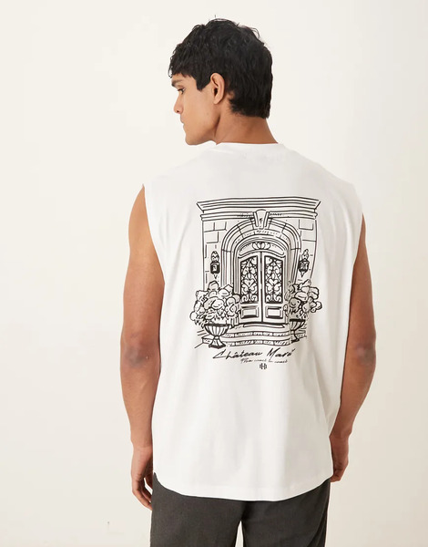  Asos Design Oversized Vest With Scenic Graphic In White 