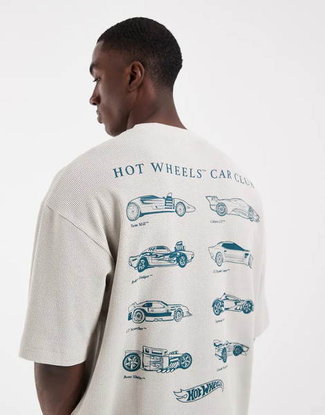  Asos Design Oversized Waffle T Shirt Eith Hot Wheels Print In Stone Neutral 