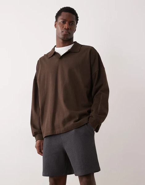  Asos Design Oversized Waffle Texture Jersey Shorts In Khaki Green 