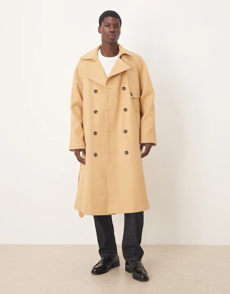  Asos Design Oversized Wool Look Overcoat In Camel Neutral 