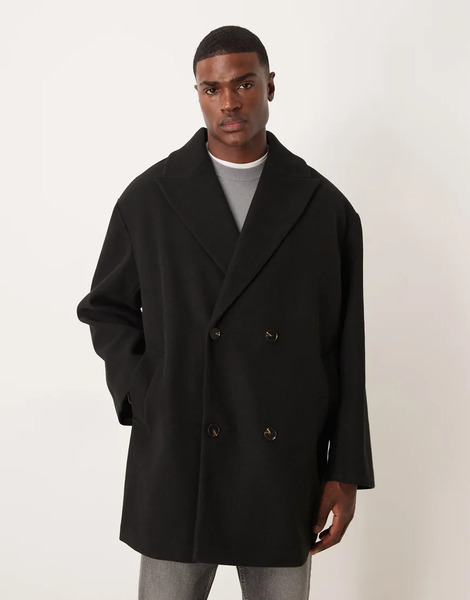  Asos Design Oversized Wool Look Peacoat In Black 