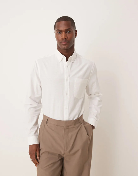  Asos Design Oxford Regular Shirt In White 
