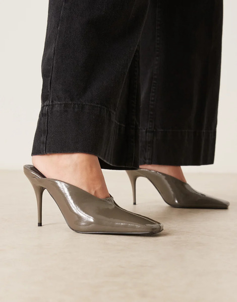  Asos Design Pablo Ultimate Square Toe High Heel Mules In Grey 