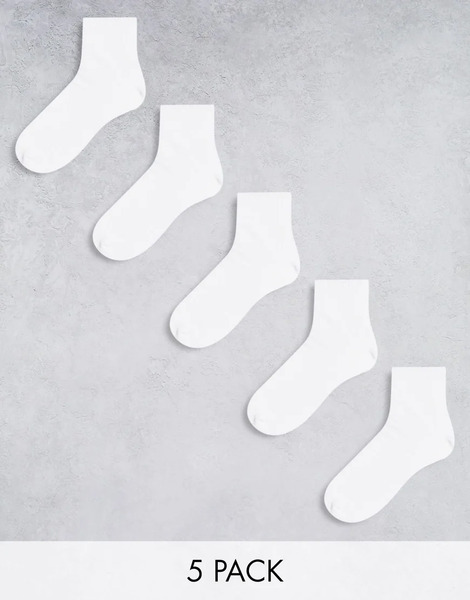  Asos Design 5 Pack Ankle Socks In White 
